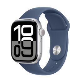 Apple Watch Series 10 GPS Silver Aluminium Case with Denim Sport Band